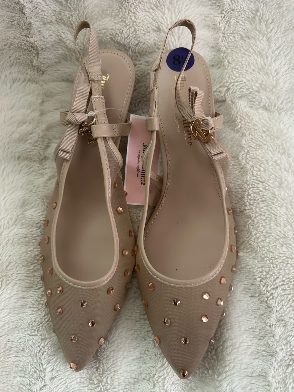 Juicy Couture Rhinestone Embellished Nude Sheer Mesh slingback Shoes Size 8.5